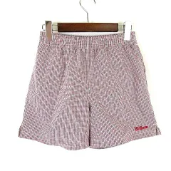 ウィルソン WILSON ショートパンツ イージー チェック ロゴ 刺繍 M 赤 レッド 白 ホワイト 黒 ブラック テニスウエアのサムネイル