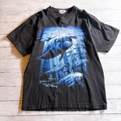 【人気アニマル】90s Vintage Dolphin T-shirt イルカ 海の生き物 オーシャン グラフィック ブラック 半袖Tシャツ 古着 #V7352