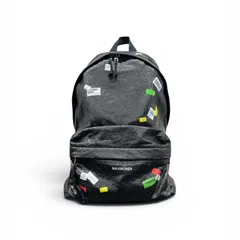 BALENCIAGA 希少 極美品 バレンシアガ EXPLORER エクスプローラー ステッカープリント バックパック リュック 503221 アリーナラムスキン レザー ブラック ハンドバッグ Aランク 中古 鑑定済 バレンシアガバッグのサムネイル