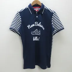 g■ニューバランス/Newbalance 半袖ポロシャツ/ボーダー柄【5】紺/men's/63【中古】■のサムネイル