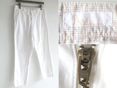 高級 Papas パパス ロゴピスネーム ロゴボタン ロゴ刻印ジップ ストレッチコットンリネン パンツ 48/M 白 ホワイト 日本製 春夏