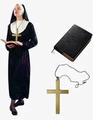 Entregando amor e paz 聖職者コスプレ衣装 3点セット 十字架ネックレス・聖書風小物