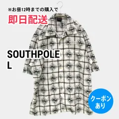 SOUTHPOLE サウスポール シャツ/ブラウス L ホワイト チェック柄 ミドル丈 ワンポイント 半袖 オープンカラー メンズのサムネイル