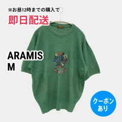 ARAMIS アラミス ニット/セーター M グリーン リネン・麻 前面プリント ミドル丈 半袖 クルーネック(丸首) レディースのサムネイル