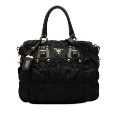 プラダ ギャザー ロゴ トートバッグ ショルダーバッグ 2WAY BN2346 ブラック ナイロン レザー レディース PRADA【1-0279644】のサムネイル