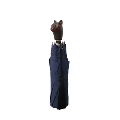 ギ ドゥ ジャン Guy de Jean 折りたたみ傘 Cat Animal Handle Folding Umbrella 晴雨兼用 UVカット 手開き フランス製 ネイビー ユニセックス 高級感 上品 人気 ブランド おしゃれ 誕生日 プレゼント 送料無料のサムネイル