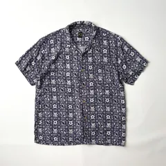 HANG TEN ハンテン オープンカラーシャツ L 半袖シャツ アロハシャツ レーヨンシャツ 総柄 アロハ ネイビー ハイビスカス柄 リゾート ココナッツボタン リネン風 涼しい 薄手 クリーニング済み メンズ カジュアル 春夏 トップス 美品のサムネイル