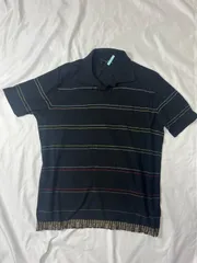【224112】roberto collina ロベルトコリーナ  半袖ポロシャツ　ニット　マルチカラー刺繍　コットン・レーヨン混　ストレッチ　クリーニング済　イタリア製　48 メンズ  ・ ブラックのサムネイル