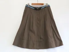 【225038】S Max Mara エスマックスマーラ  ベルト付き　リネン/コットン　Aライン　膝下スカート  ・42 91011291 ブラウン/スカイブルーのサムネイル