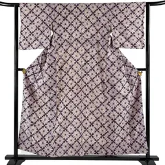 小紋 身丈156cm 裄丈62.5cm S 袷 南部紫根染め 花 絞り 紫 正絹 逸品 【中古】のサムネイル