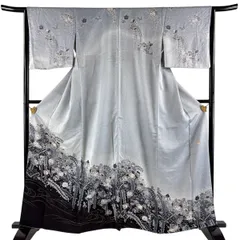 【美品】 訪問着 身丈160.5cm 裄丈64cm M 袷 落款 辻が花 波頭 青灰色 正絹 名品 【中古】のサムネイル