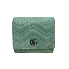4856 GUCCI グッチ 折り財布 コンパクトウォレット Vスティッチ GG インターロッキング 水色 ミントグリーンのサムネイル