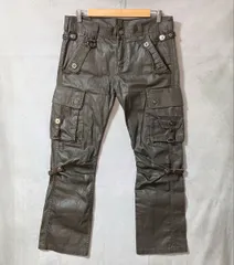 TORNADO MART トルネードマート Y2K archive コーティング ギミック カーゴ ポケット フレア デニムパンツ size.L カーキ ブラウンのサムネイル