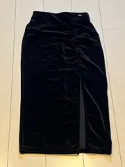 【231459】ARMANI EXCHANGE アルマーニエクスチェンジ  ロングスカート　タイト　ウエストゴム　ストレッチ　ベルベット　ポリ・エラスタン混　スリット入り　USA/XS  ・ ブラックのサムネイル