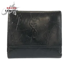 YVES SAINT LAURENT イヴ サンローラン ロゴ 型押し ブラック 黒 レザー 折財布 コンパクトウォレット レディース 602731【中古】のサムネイル