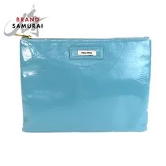 MIUMIU ミュウミュウ ブルー ライトブルー ゴールド金具 ポリウレタン ポーチ メイクポーチ  レディース 603642【中古】のサムネイル