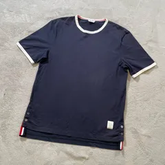美品 トムブラウン THOM BROWNE 半袖Tシャツ リンガーT トリコロール サイドボタン ネイビー サイズ2 M相当 イタリア製 レディース  18403のサムネイル