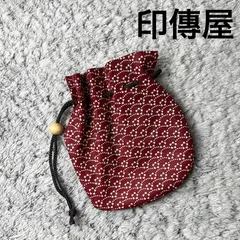 【美品】印傳屋 INDEN-YA 巾着 ポーチ 鹿革 漆 桜柄 小花 赤 白 和装小物のサムネイル