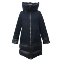ムーレー MOORER SUNRISE LER ダウンコート スタンドカラー フード フーデッド 切替 ロング丈 カシミヤ混 ウール 40 紺  ネイビーのサムネイル