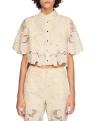 サンドロ レディース トップス シャツ フラワー柄 クロップド レース フラワー Sandro Ame Cropped Floral Guipure Lace Shirt Ecru エクリュのサムネイル