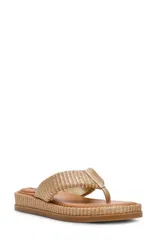 スティーブ マデン レディース シューズ ヒール プラットフォーム サンダル Steve Madden Bella Thong Platform Slide Sandal Gold Raffia ゴーのサムネイル