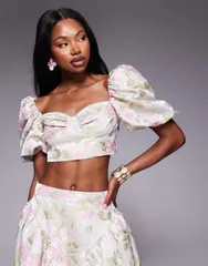 エイソス レディース トップス シャツ ASOS LUXE puff sleeve top in tulip jacquard part of a setulip floralのサムネイル