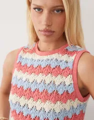 エイソス レディース トップス タンクトップリント ニット ASOS DESIGN crochet knitank top striped print part of a set Coral striのサムネイル