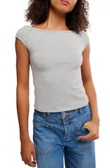 フリーピープル レディース トップス Tシャツ Free People Seamless Boat Neck TShirt HEATHER GREY グレーのサムネイル