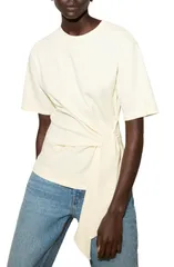マンゴ レディース トップス シャツ コットン MANGO Side Tie Stretch Cotton TShirt VANILLAのサムネイル