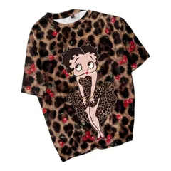 Betty Boop　ベティちゃん　Tシャツ　さくらんぼ　チェリー柄　ヒョウ柄　レオパード柄　アニマル柄　ベティブープ　半袖　練習着　ダンスレッスン着　ルームウェア　部屋着　ジム着　パジャマ　可愛い　ゆったり　キャラクター　レトロ　ギフト　プレゼント　海外製品のサムネイル