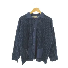 メンズビギ MEN'S BIGI カーディガン 紺 ネイビー 格子柄 スカラップデザイン 長袖 /AO32 ■ECB001のサムネイル