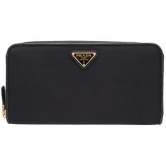 【中古】 PRADA プラダ ナイロン トライアングル ジップウォレット 1ML506 ブラック ゴールド テスート ファスナー 長財布 ロングウォレット 26011921 RS