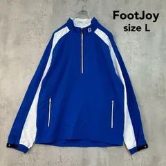 FootJoy フットジョイ L ハーフジップ ウインドブレーカー ブルー ホワイト ゴルフウェア プルオーバー ジャケット ブルゾン アウター アノラック スポーツウェア トレーニングウェア FJ ロゴ 切替 ★ ■◇ ◇■のサムネイル