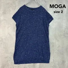 MOGA モガ 2 M B0252CKA360 ニット セーター 半袖 フレンチスリーブ チュニック ロング丈 スパンコール ラメ キラキラ スリット クルーネック トップス ブルー 綿 コットン レーヨン ★ ■◆のサムネイル