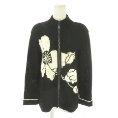 レオナール LEONARD FASHION ニットブルゾンジャケット 上着 L 黒 ブラック 長袖 花柄 ジップアップ /AO26 ■GY57のサムネイル