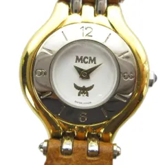 エムシーエム MCM 腕時計 ウォッチ クォーツ ラウンド レザーベルト 白文字盤 ゴールド色 ■GY11 /MQのサムネイル