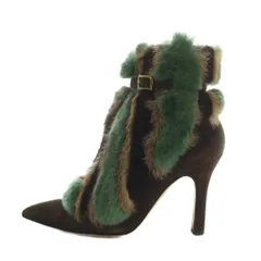 マノロブラニク MANOLO BLAHNIK ショートブーツ ポインテッドトゥ スエード ファー 39 26.0cm 茶 緑 318-0212-0001 /MI ■OSのサムネイル