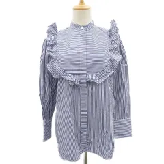 エムエスジーエム MSGM シャツ ブラウス 40 青 ブルー 白 ホワイト フリル ストライプ柄 ボーダー柄 長袖 /YS27 ■GY57のサムネイル
