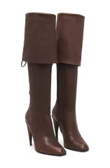 マックイーン レディース シューズ ブーツ・レインブーツ レース ヒール McQueen Horn Shaped HeelaceUp Knee High Boot Coffee コーヒーのサムネイル