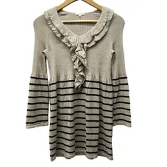 TO BE CHIC(トゥービーシック) チュニック サイズ2 M レディース美品  - ベージュ×黒 Vネック/長袖/ニット/ボーダー/フリルのサムネイル