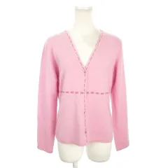 トラサルディ TRUSSARDI カーディガン カシミヤ 42 ピンク Vネック 長袖 装飾ステッチ /MN29 ■GY99のサムネイル