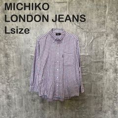 [Y-1058]MICHIKO LONDON JEANS 미치코 런던 청바지 L 긴 소매 체크 셔츠 버튼 다운 블루 블루 레드 레드 코튼