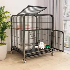JPDODOJP 猫ケージ 猫用ケージ 猫ハウス キャットケージ 70*55*75CM｜｜ブラック 二層 大型 多頭飼い対応 組立簡単 移動便利 防錆・防食加工 脱走防止扉 広々設計 丈夫な角パイプ採用 留守番 保護 掃除簡単 底部には引き出しトレイ付き 通気のサムネイル