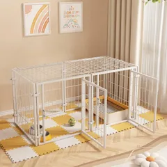 HEEOREV ペットサークル 犬 ゲージ ペットフェンス 犬 サークルケージドア付き 【?つのドア-ホワイト-140cm*70cm*80cm】? 組立簡単 レイアウト自由 トイレトレーニング 脱走防止 自立 ケージ 犬用・小動物用 小型犬 中型犬 大型犬 ペのサムネイル