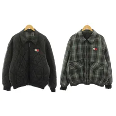トミー TOMMY ジーンズ Jeans ナイロンジャケット 中綿ジャケット アウター リバーシブル 無地 チェック柄 ロゴワッペン XL 黒 ブラック 緑 グリーン DM0DM12469 /YTのサムネイル