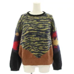 トーガ プルラ TOGA PULLA アニマルジャガードニットプルオーバー Animal jaquard knit pullover セーター クルーネック 長袖 ゼブラ柄 アニマル柄 モヘヤ混 38 紺 ネイビー 黄 イエロー TP92-XN210 /YTのサムネイル