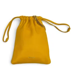 極美品★SAINT LAURENT PARIS サンローランパリ 640714 ドローストリング レザー チェーン ショルダーバッグ イエロー イタリア製 袋付のサムネイル