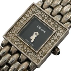 Retail price 100,000 yen / Working / New battery CHIVAS 64p Diamond Quartz Watch R1170 Women's Analog Square Black Dial Silver Metal Band 2 Hands 【z17】