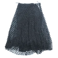 新品同様 Christian Dior クリスチャンディオール ロングスカート フレア ポンポン メッシュ ナイロン シアー シースルー 44 ブラック レディース 古着 中古 USEDのサムネイル