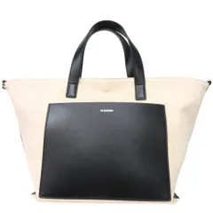 美品 JIL SANDER ジルサンダー ワンダースクエア スモール トート ショルダー バッグ 2way レザー キャンバス ベージュ系 黒 ブラック レディース 古着 中古 USEDのサムネイル